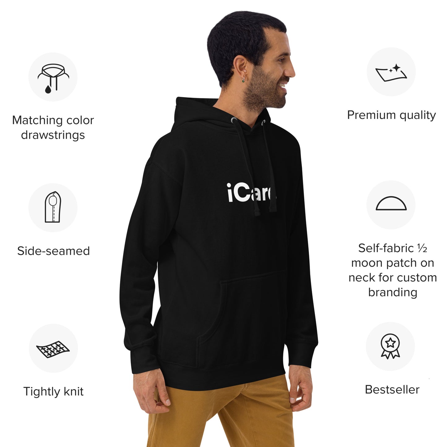 Unisex Premium iCare. Hoodie - Black